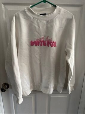 White Fox Boutique White Sweatshirt with Pink Logo